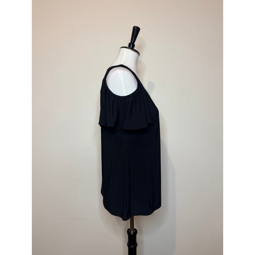 Women's Black Cold-Shoulder V-Neck Top with Silver Trim - Picture 4 of 8